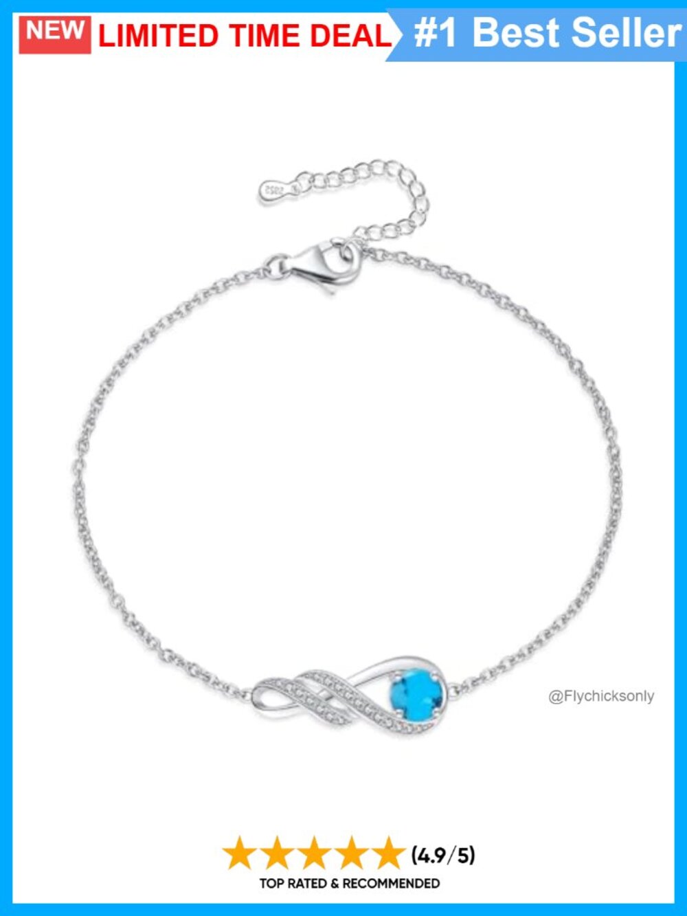 Sterling Silver Infinity Birthstone Bracelet Adjustable Chain